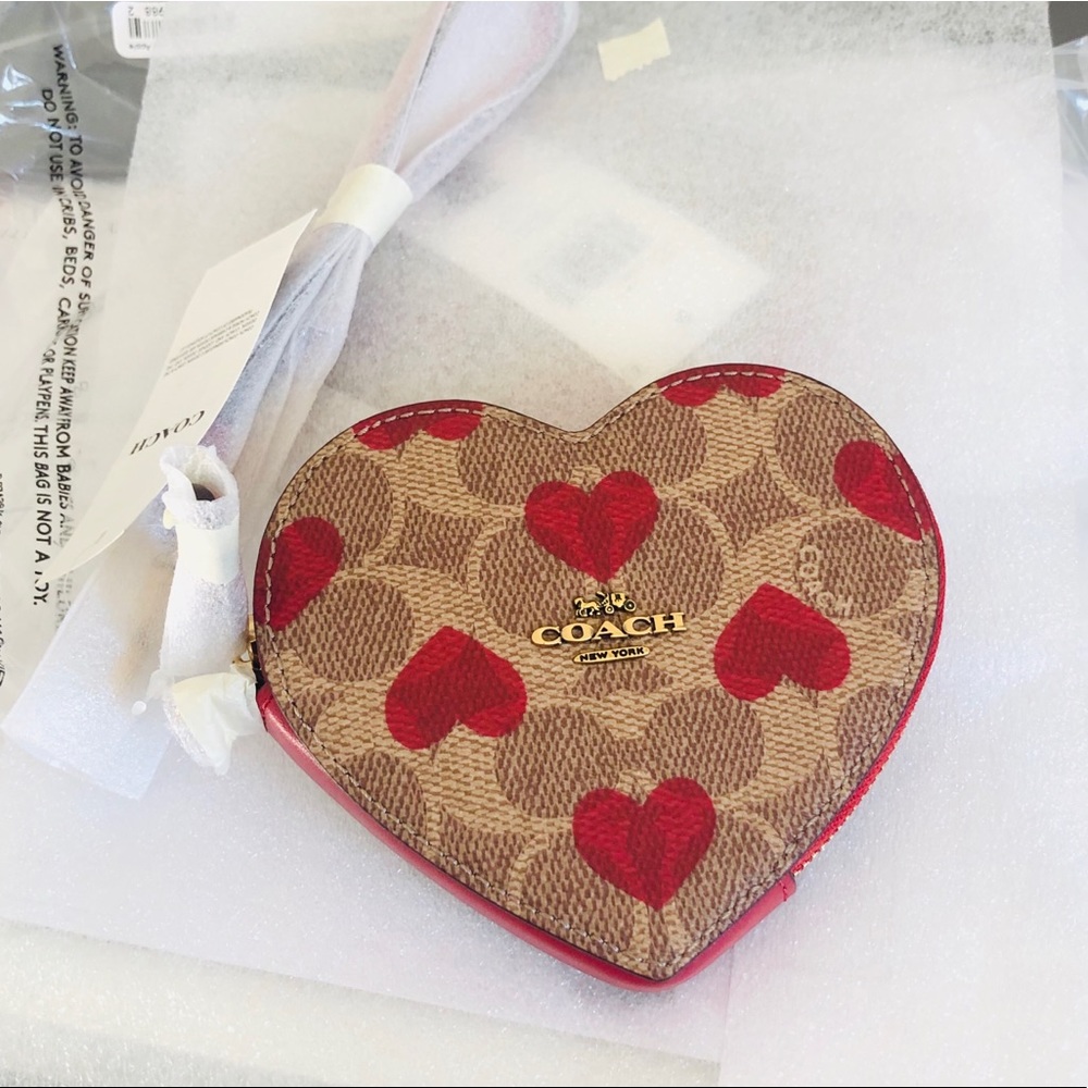 Coach Heart Coin Case With Heart Print